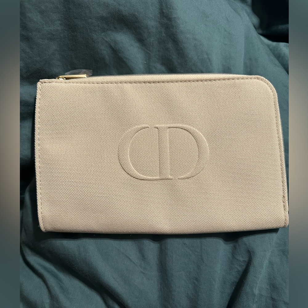Dior Beauty Canvas Pouch Beige Tan Makeup Bag Cosmetic Clutch Case
